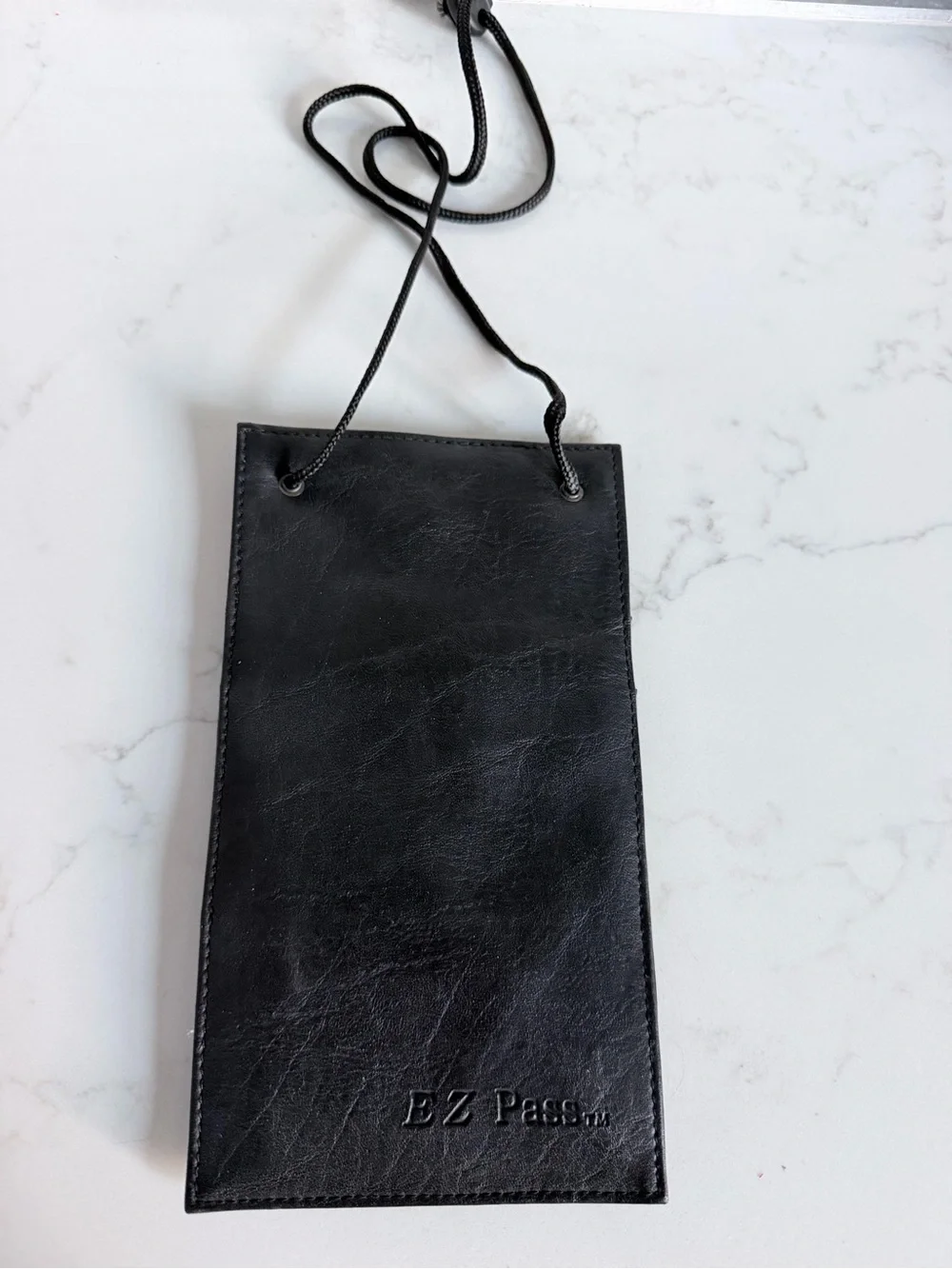 New Ez Pass Black Leather Travel Neck Card Holder